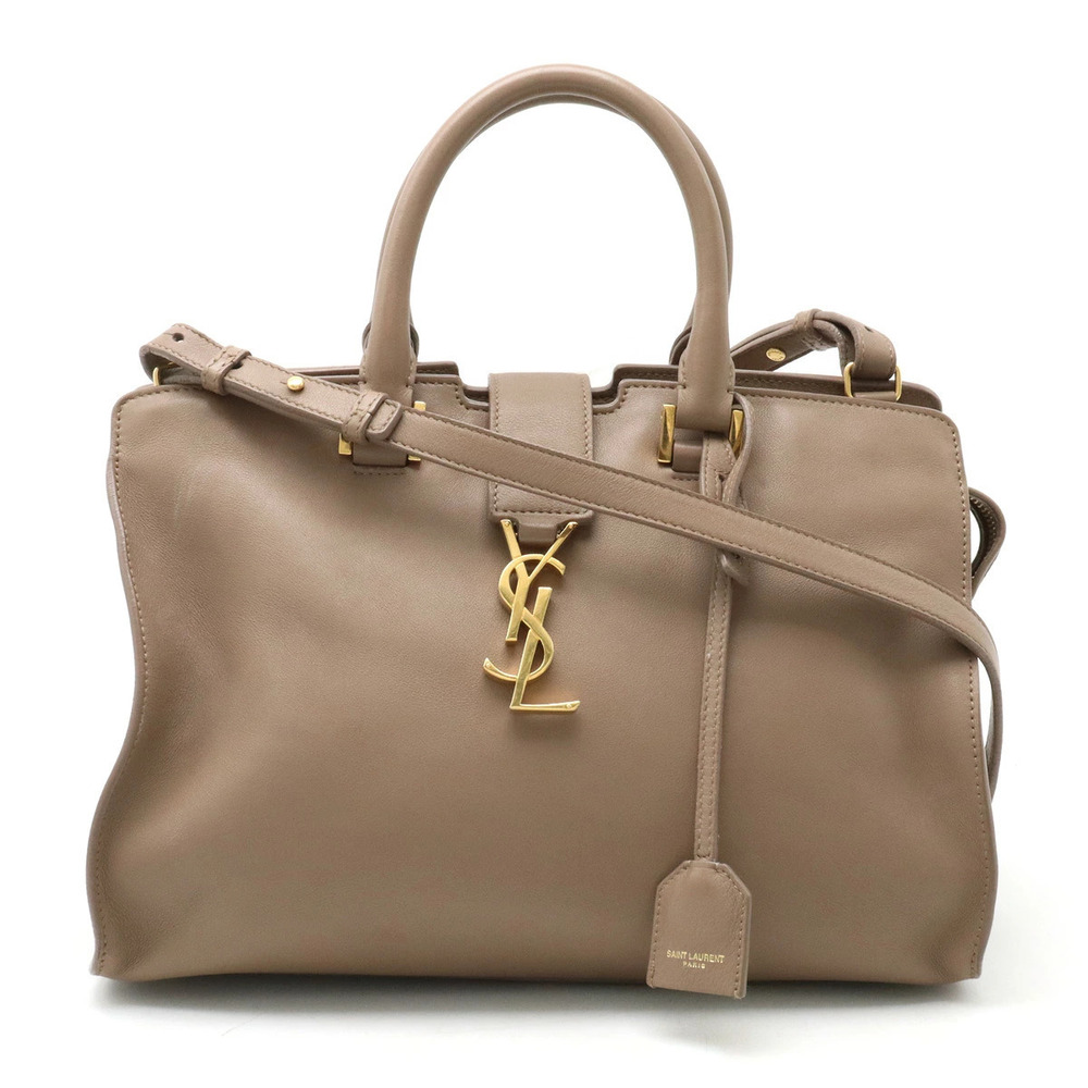 SAINT LAURENT PARIS YSL Yves Saint Cabas 2way Shoulder Bag Leather Greige Gray